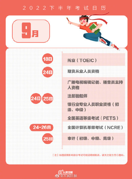 实用！收藏这份2022下半年考试日历